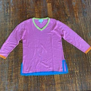 VINTAGE Linea by Louis dell'Olio * BRIGHT PINK TUNIC SWEATER Green Orange Blue S